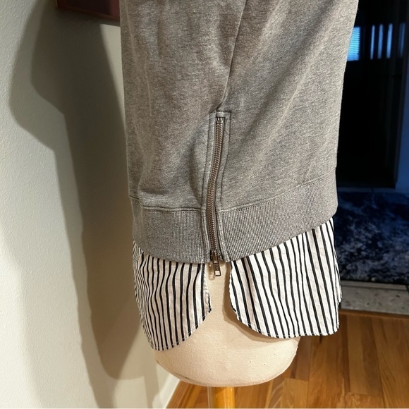 Derek Lam 10 Crosby Dark Gray Raglan Sweatshirt w/striped shirt-tail | Size Med - Picture 6 of 10